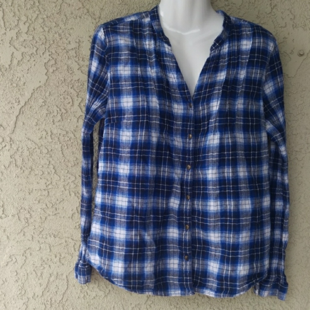 Faded glory blue plaid button up shirt - Picture 1 of 8